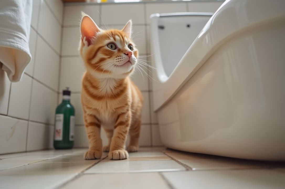 Votre chat vous suit aux toilettes : curiosité, territoire et routine domestique en photo